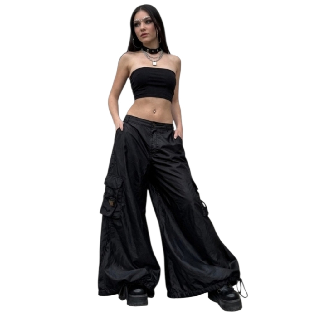 Auraze for Beau Baker Rave Pants Nylon 90s wide-leg rave pants pockets